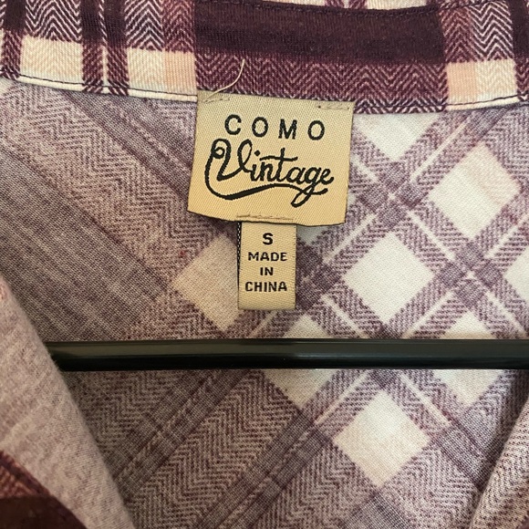 Purple/Tan Button Up Plaid Blouse - Picture 3 of 6